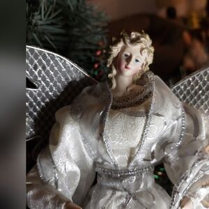 NWOT. Vintage* 90s Angel Tree Topper Silver Gown